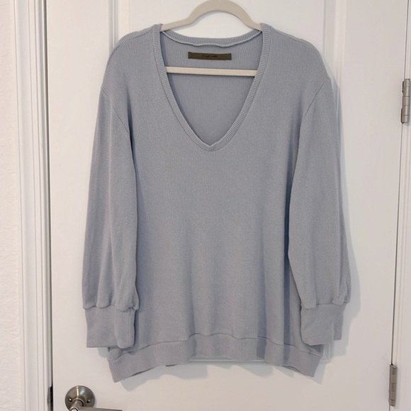 Enza Costa Oversized Slouchy Ribbed Long Sleeve Lounge Sweater Large Gray Blue - Picture 1 of 14
